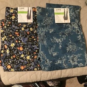 Floral BohoJean Jegging Denim Paisley Pant XS 0 2 Black Blue Multi Yellow Orange